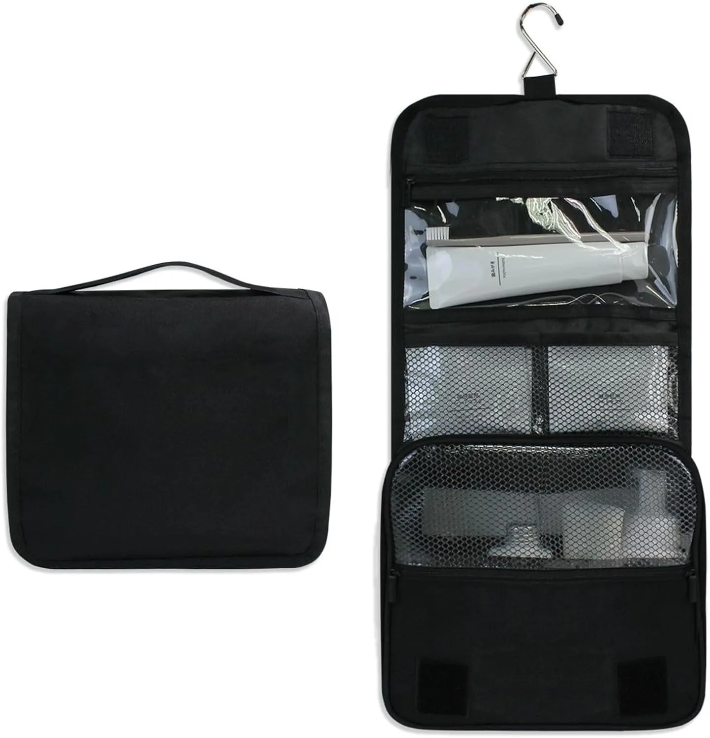 ODAWA Multi Compartment Toiletry Cosmetic Bag Black Makeup Bag Toiletry Bag
