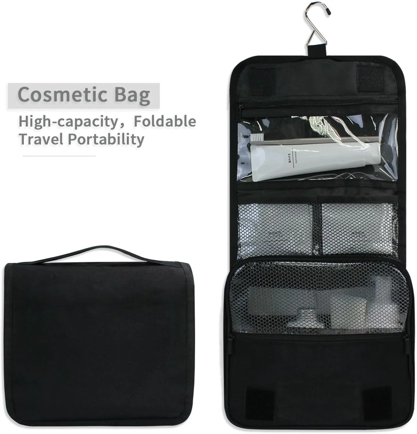 ODAWA Multi Compartment Toiletry Cosmetic Bag Black Makeup Bag Toiletry Bag