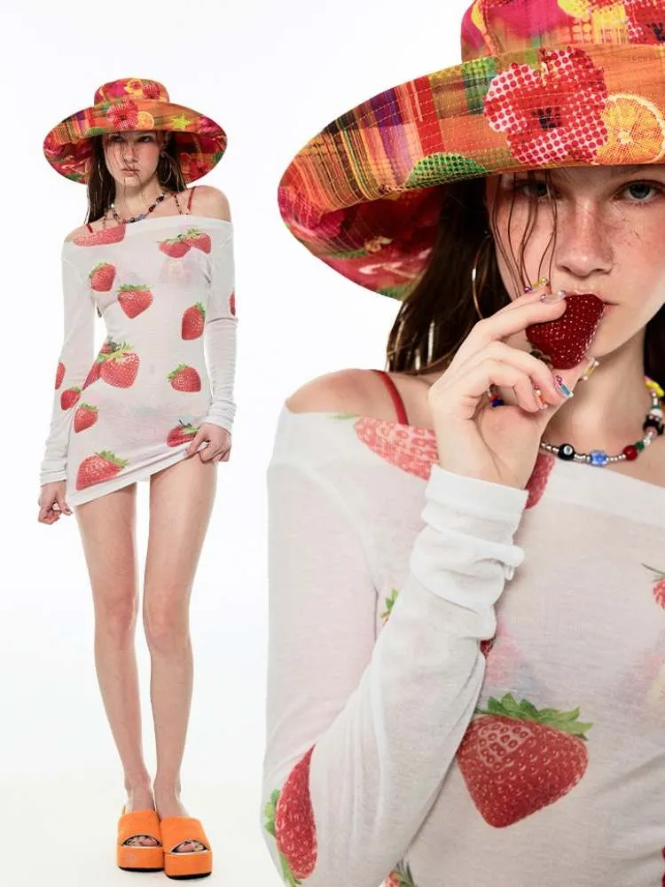 Off Shoulder Sheer Sexy Summer Print Tee【s0000009138】