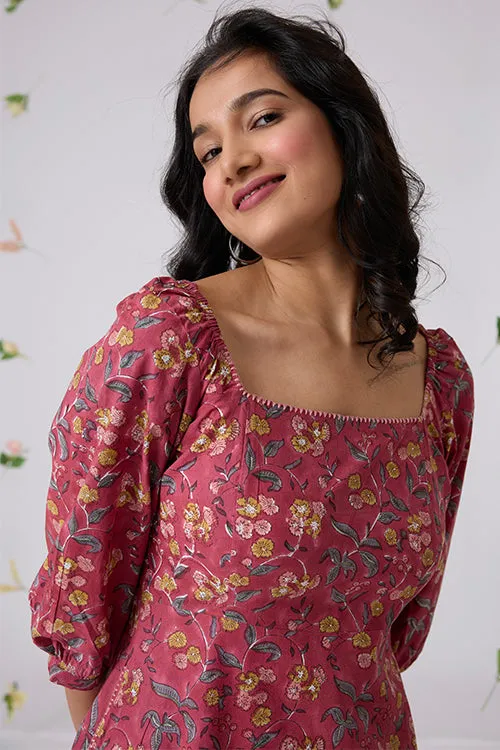 Okhai "Lilianne" Hand-Embroidered Handblock Printed Pure Cotton Dress