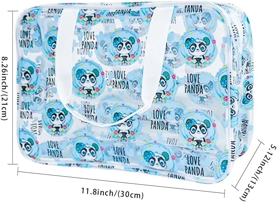 ONEART Clear Cartoon Cosmetic Bag for Woman,Waterproof Makeup Storage Pouch with Zipper, Portable Travel Wash Bag Organizer Case, Love Panda
