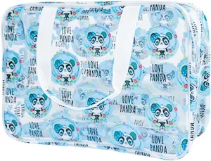 ONEART Clear Cartoon Cosmetic Bag for Woman,Waterproof Makeup Storage Pouch with Zipper, Portable Travel Wash Bag Organizer Case, Love Panda