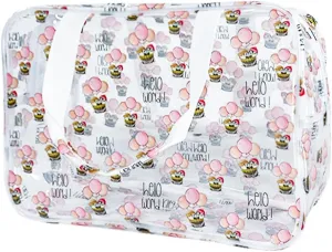 ONEART Clear Cartoon Cosmetic Bag for Woman,Waterproof Makeup Storage Pouch with Zipper, Portable Travel Wash Bag Organizer Case (Penguin)