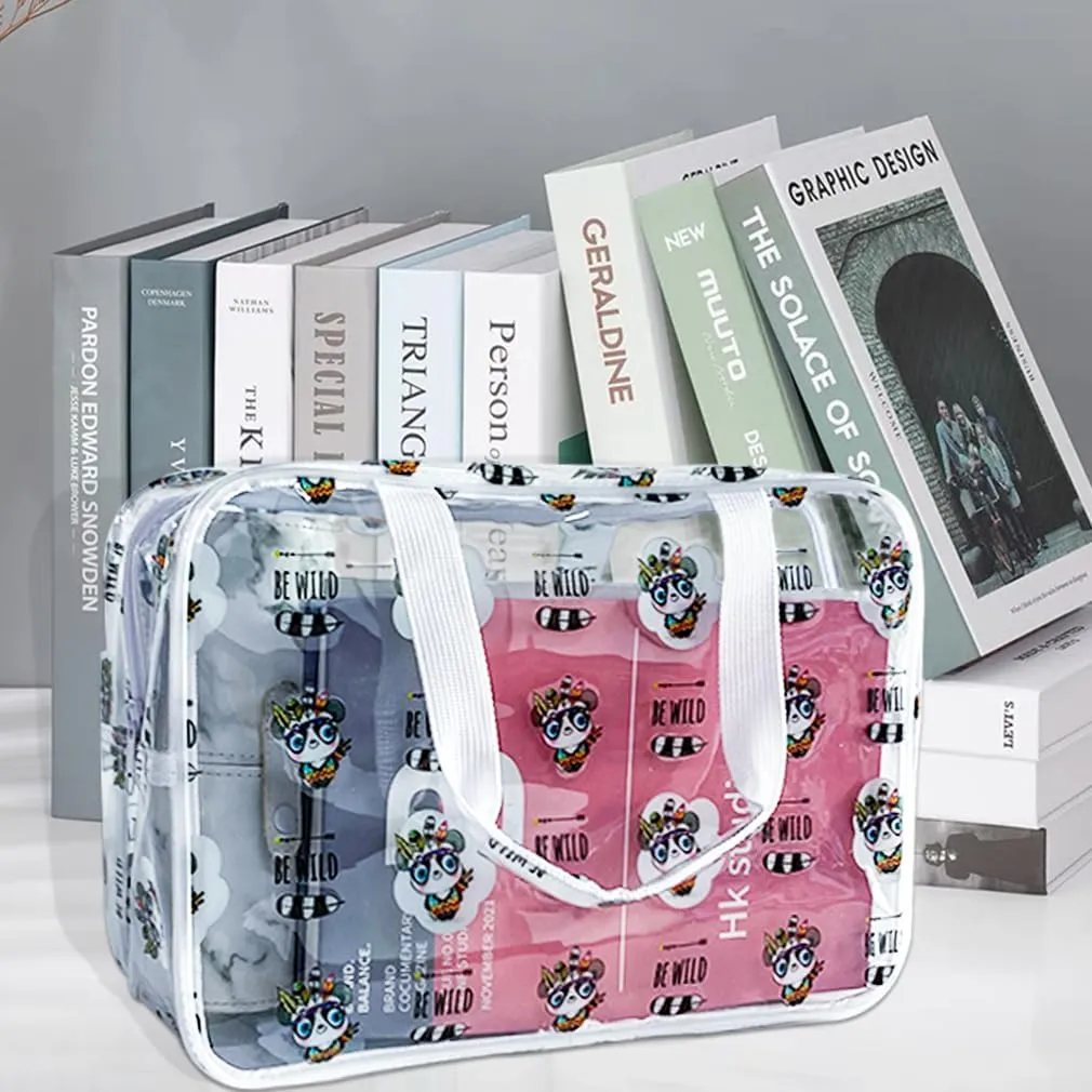 ONEART Clear Cartoon Cosmetic Bag for Woman,Waterproof Makeup Storage Pouch with Zipper, Portable Travel Wash Bag Organizer Case (Wild Panda)