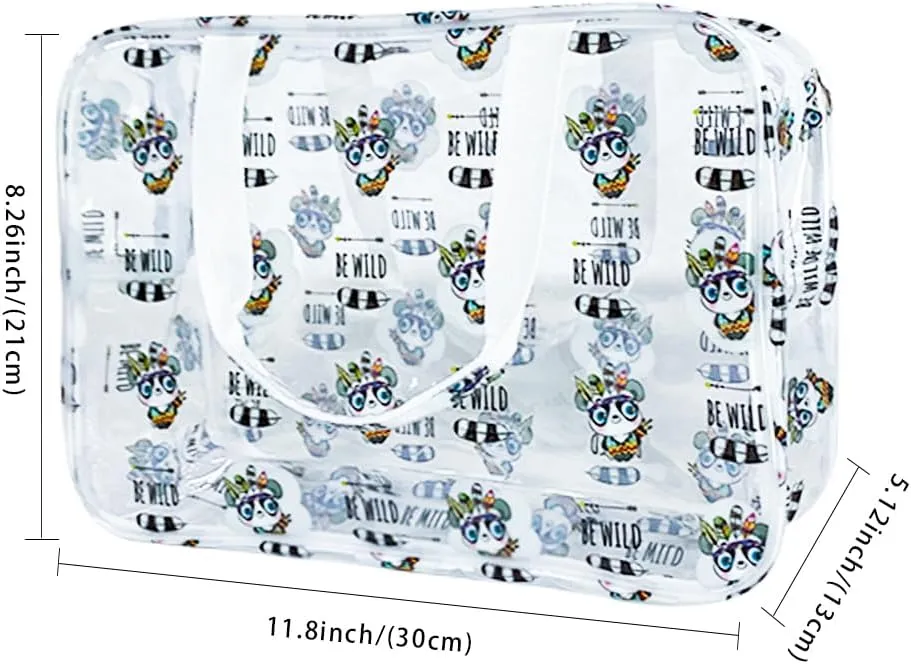 ONEART Clear Cartoon Cosmetic Bag for Woman,Waterproof Makeup Storage Pouch with Zipper, Portable Travel Wash Bag Organizer Case (Wild Panda)