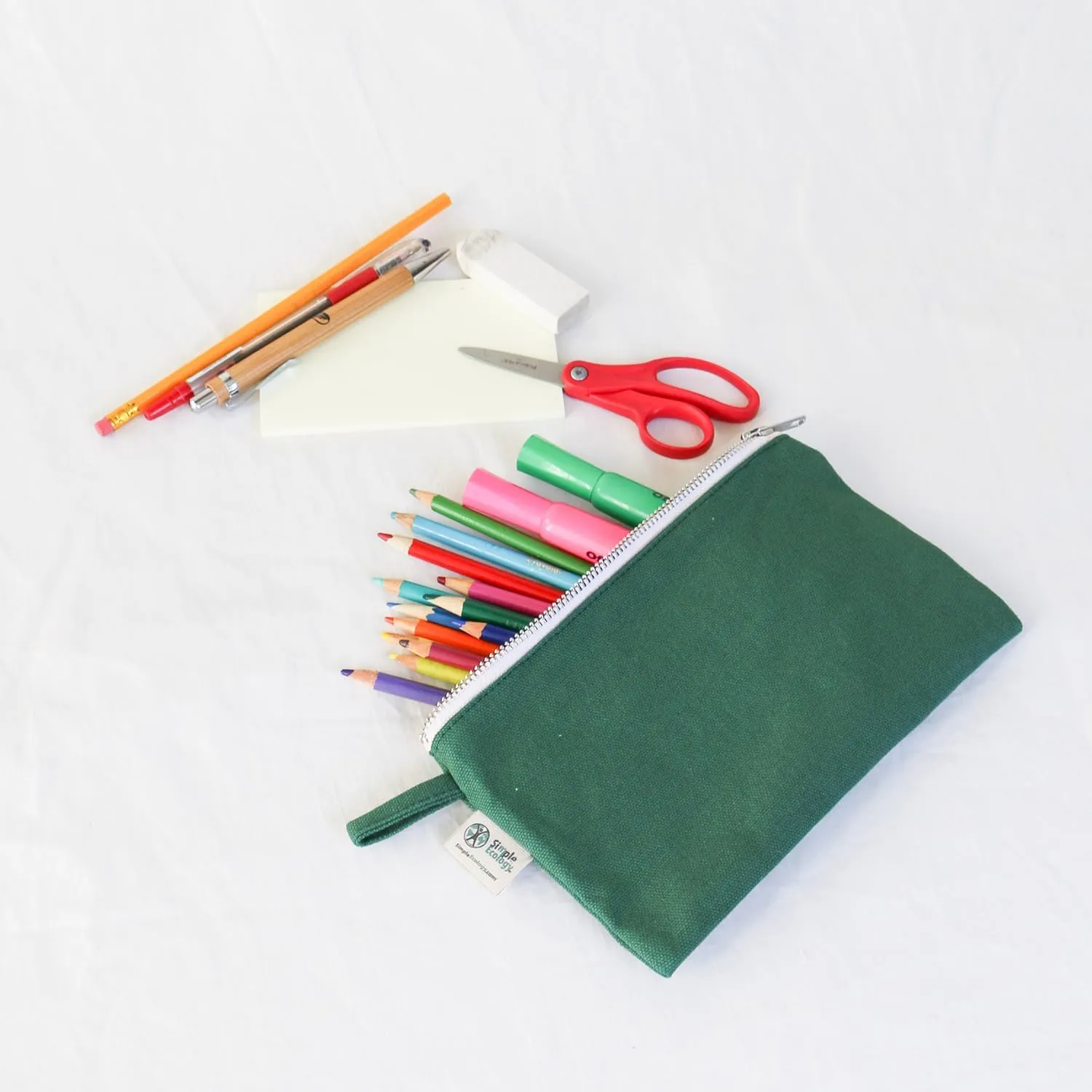 Organic Cotton Canvas Zipper Toiletry, Cosmetic, Travel, Pencil Pouch - Green