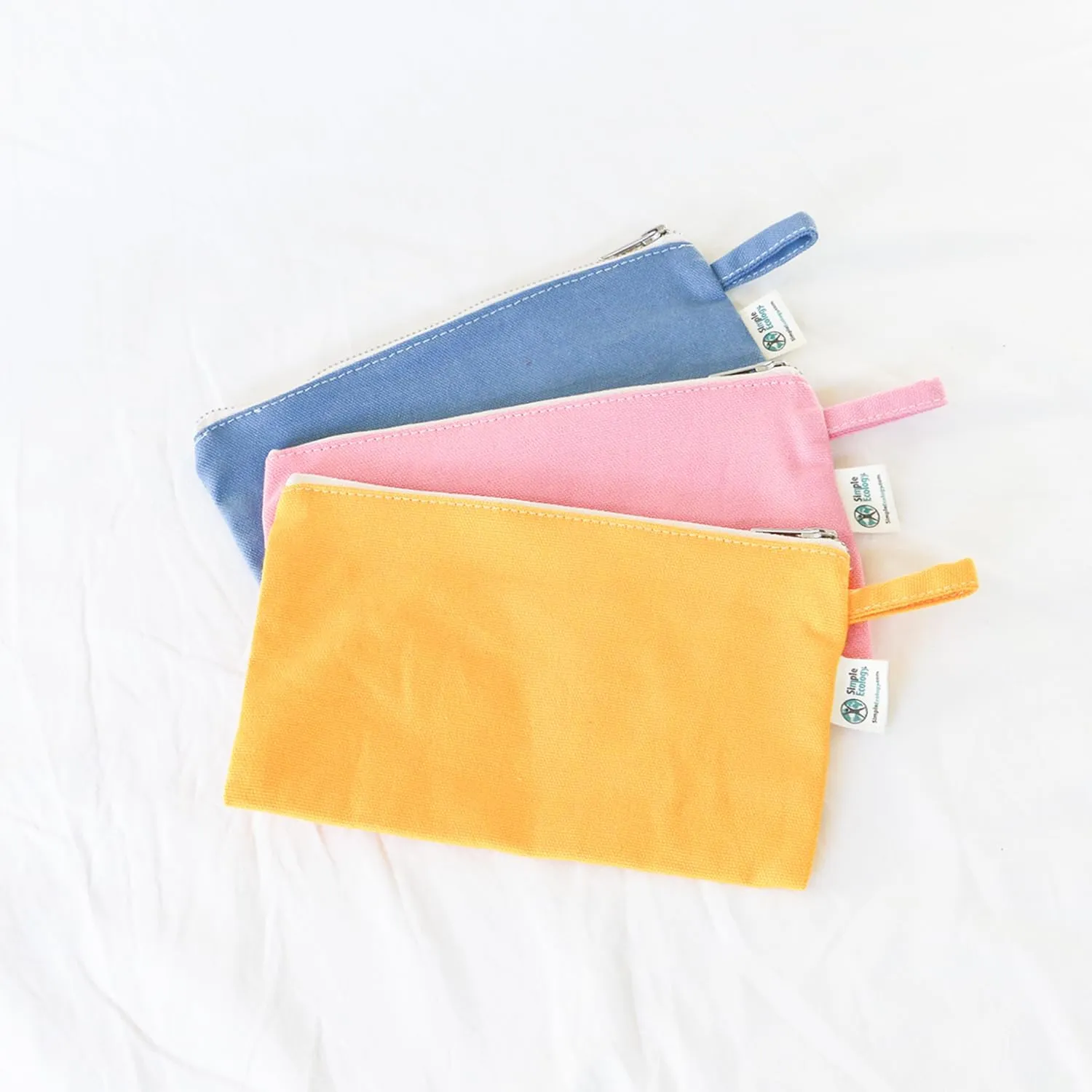 Organic Cotton Canvas Zipper Toiletry, Cosmetic, Travel, Pencil Pouch - Pink