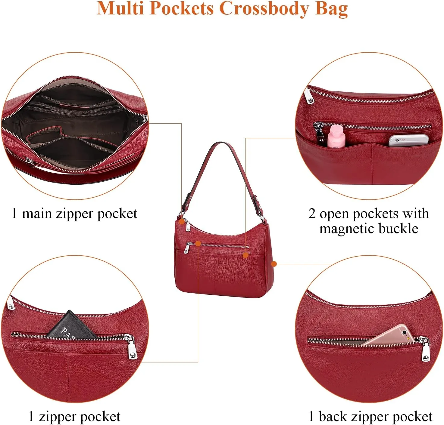 Over Earth Soft Leather Handbags for Women Crossbody Purses Multi Pockets Shoulder Bags Messenger Bag Medium