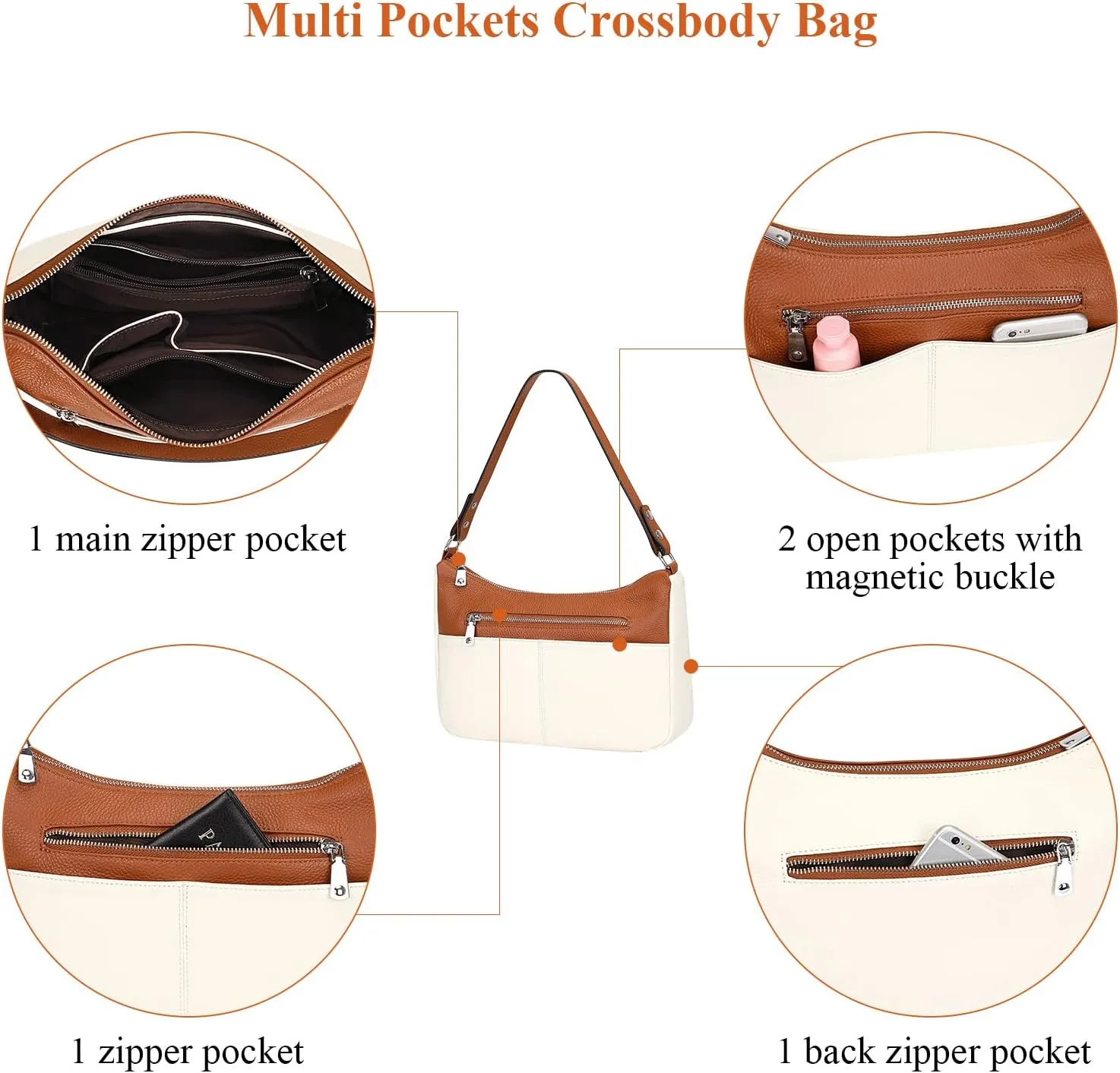 Over Earth Soft Leather Handbags for Women Crossbody Purses Multi Pockets Shoulder Bags Messenger Bag Medium