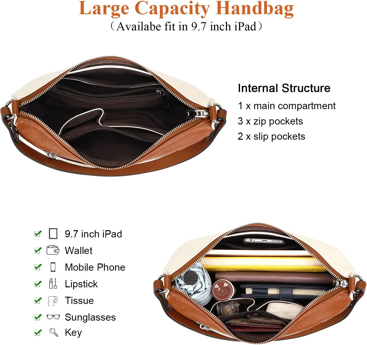 Over Earth Soft Leather Handbags for Women Crossbody Purses Multi Pockets Shoulder Bags Messenger Bag Medium