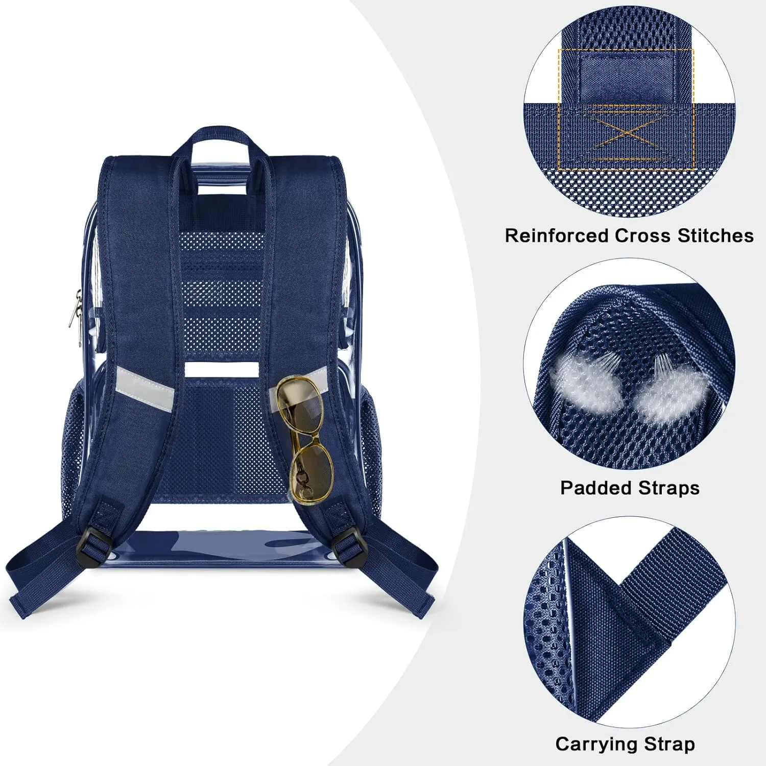PAMANO Clear Backpack Heavy Duty Transparent See Through Bag for College Work Travel Security,Navy
