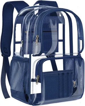 PAMANO Clear Backpack Heavy Duty Transparent See Through Bag for College Work Travel Security,Navy