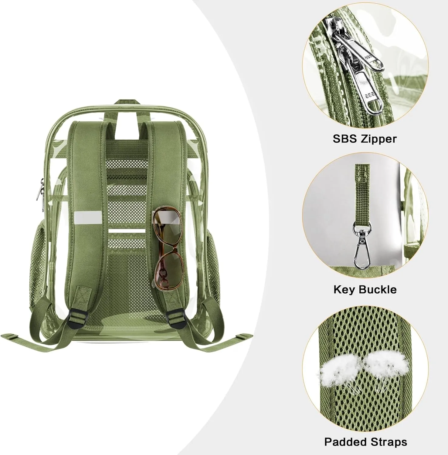 PAMANO Clear Backpack Transparent Heavy Duty Bookbag See Through Bag for College Work Travel Security, Green