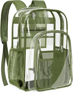PAMANO Clear Backpack Transparent Heavy Duty Bookbag See Through Bag for College Work Travel Security, Green