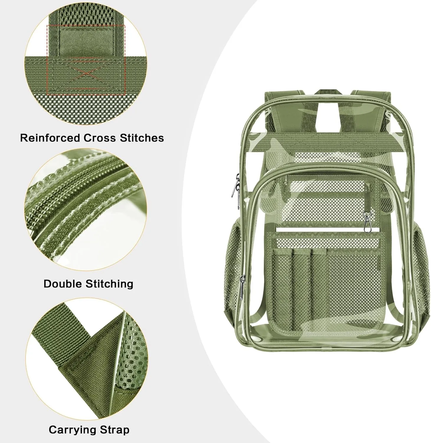 PAMANO Clear Backpack Transparent Heavy Duty Bookbag See Through Bag for College Work Travel Security, Green