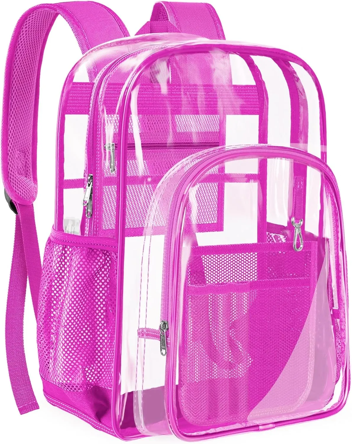 PAMANO Clear Backpack Transparent Heavy Duty See Through Bag for College Work Stadium Concert Travel Security, Pink
