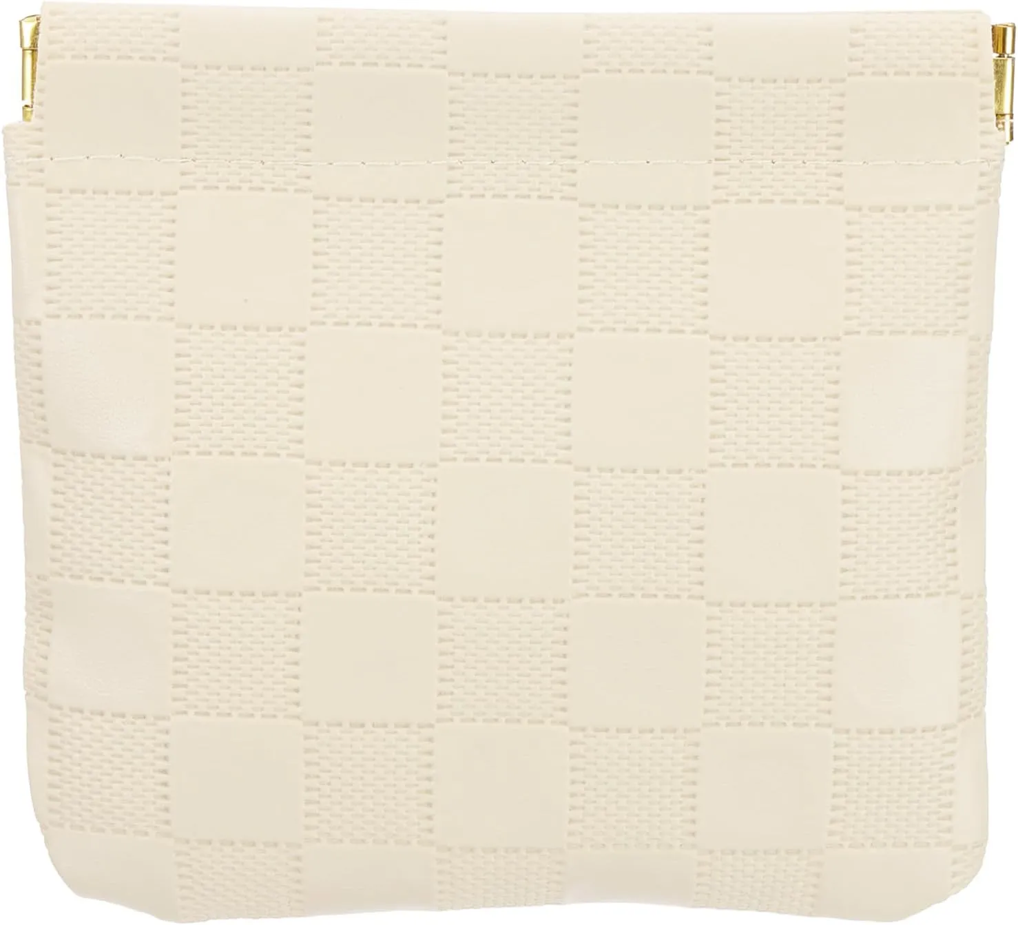 PATIKIL Small Snap Closure Pouches for Purse, 4.5"x4.7" Mini Waterproof Leather Checkered Makeup Bag Portable No Zipper Self-Closing Travel Pocket Organizer Pouch Cosmetic Bag, Beige