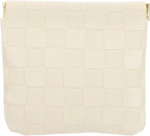 PATIKIL Small Snap Closure Pouches for Purse, 4.5"x4.7" Mini Waterproof Leather Checkered Makeup Bag Portable No Zipper Self-Closing Travel Pocket Organizer Pouch Cosmetic Bag, Beige