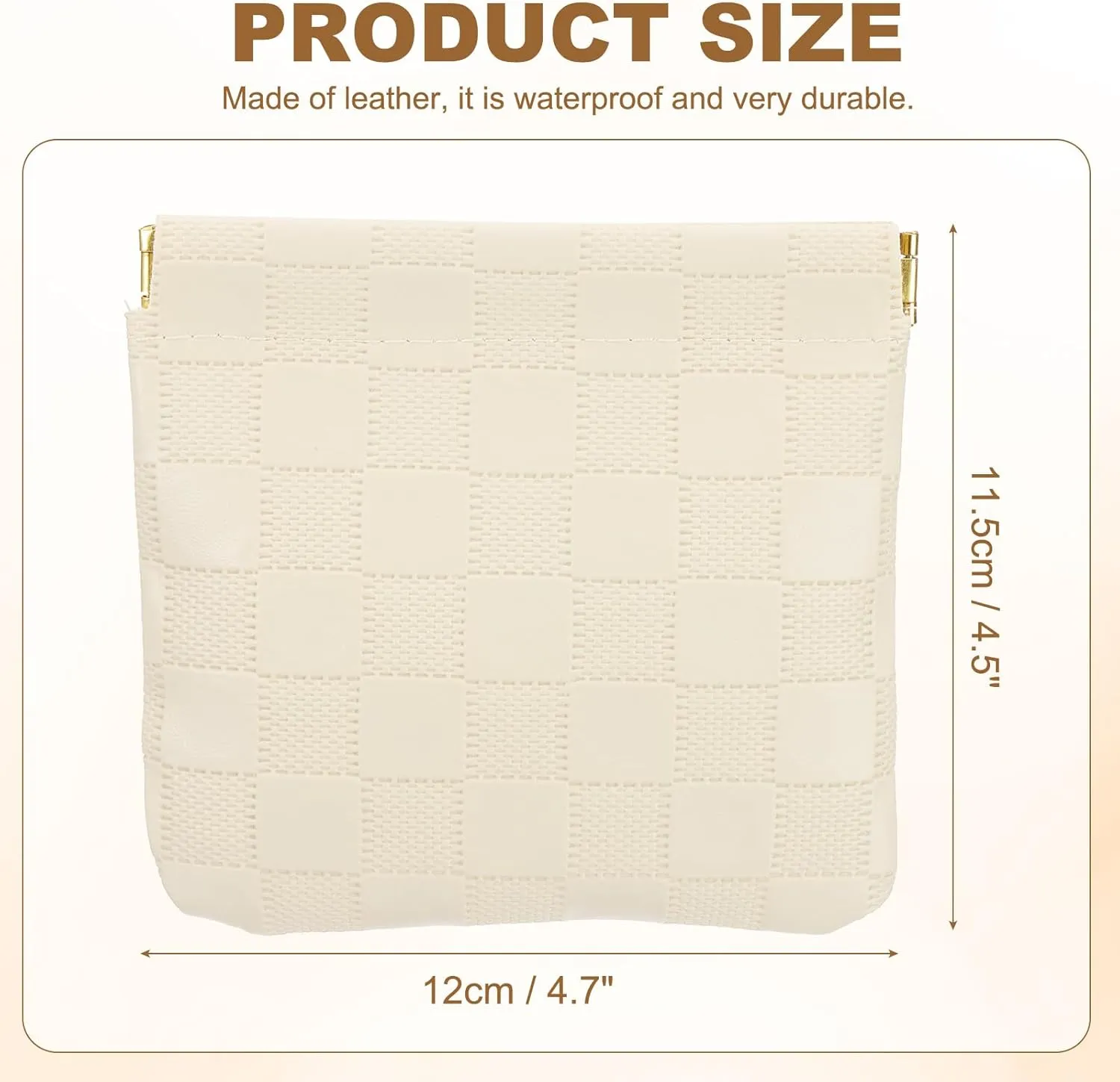 PATIKIL Small Snap Closure Pouches for Purse, 4.5"x4.7" Mini Waterproof Leather Checkered Makeup Bag Portable No Zipper Self-Closing Travel Pocket Organizer Pouch Cosmetic Bag, Beige