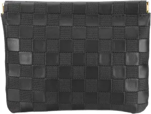 PATIKIL Small Snap Closure Pouches for Purse, 5.5"x7.1" Mini Waterproof Leather Checkered Makeup Bag Portable No Zipper Self-Closing Travel Pocket Organizer Pouch Cosmetic Bag, Black