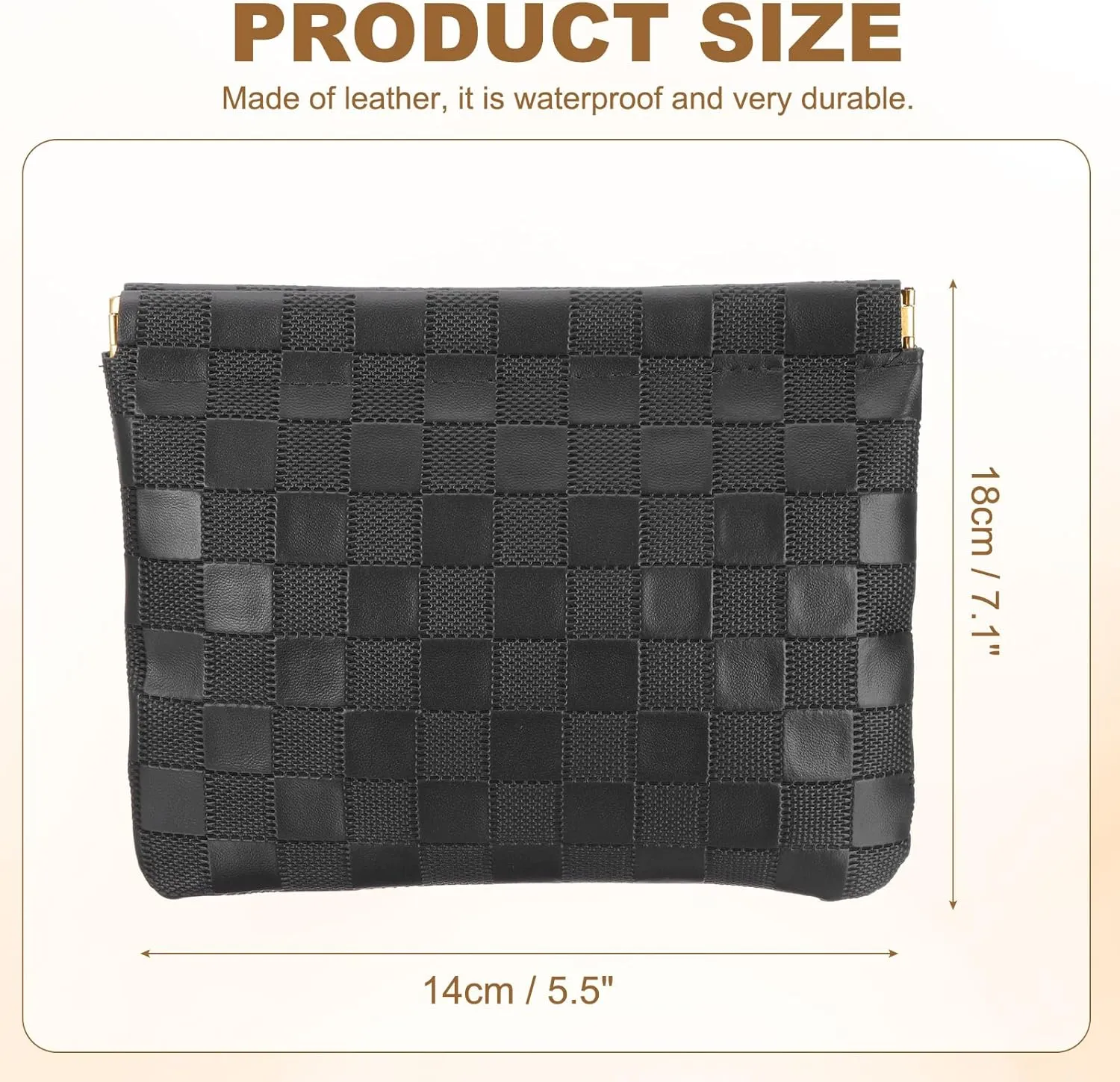 PATIKIL Small Snap Closure Pouches for Purse, 5.5"x7.1" Mini Waterproof Leather Checkered Makeup Bag Portable No Zipper Self-Closing Travel Pocket Organizer Pouch Cosmetic Bag, Black