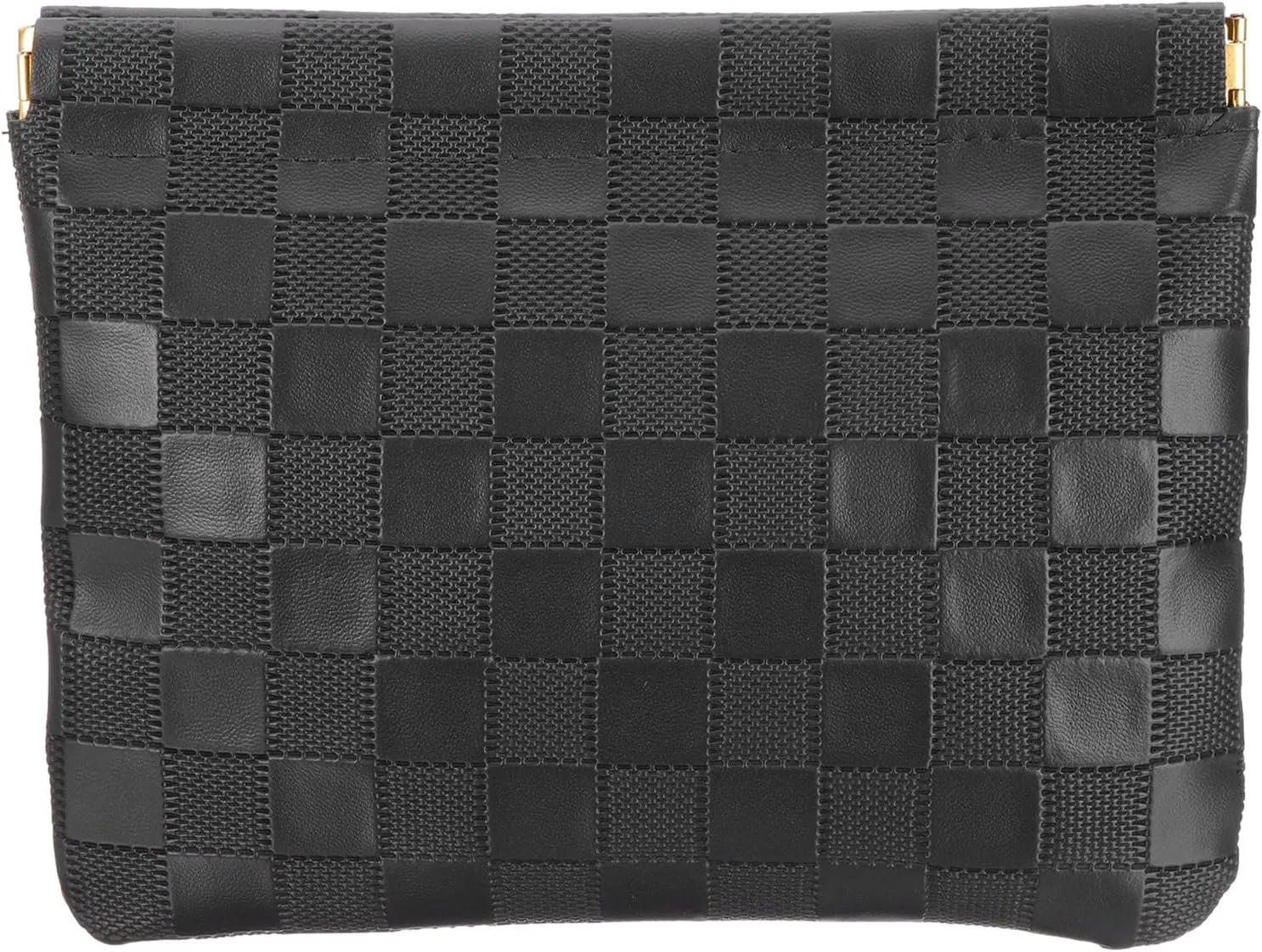 PATIKIL Small Snap Closure Pouches for Purse, 5.5"x7.1" Mini Waterproof Leather Checkered Makeup Bag Portable No Zipper Self-Closing Travel Pocket Organizer Pouch Cosmetic Bag, Black