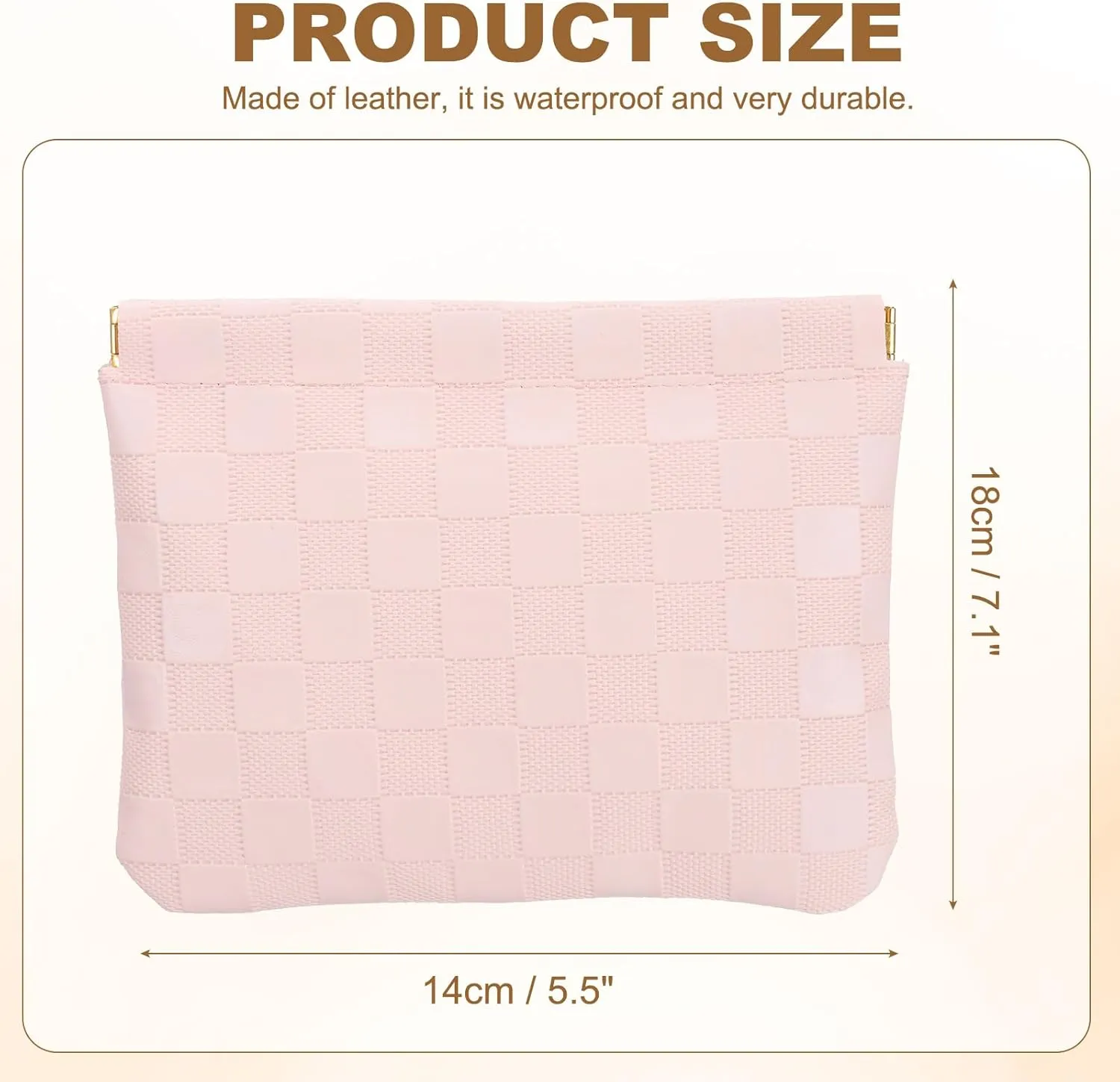 PATIKIL Small Snap Closure Pouches for Purse, 5.5"x7.1" Mini Waterproof Leather Checkered Makeup Bag Portable No Zipper Self-Closing Travel Pocket Organizer Pouch Cosmetic Bag, Pink