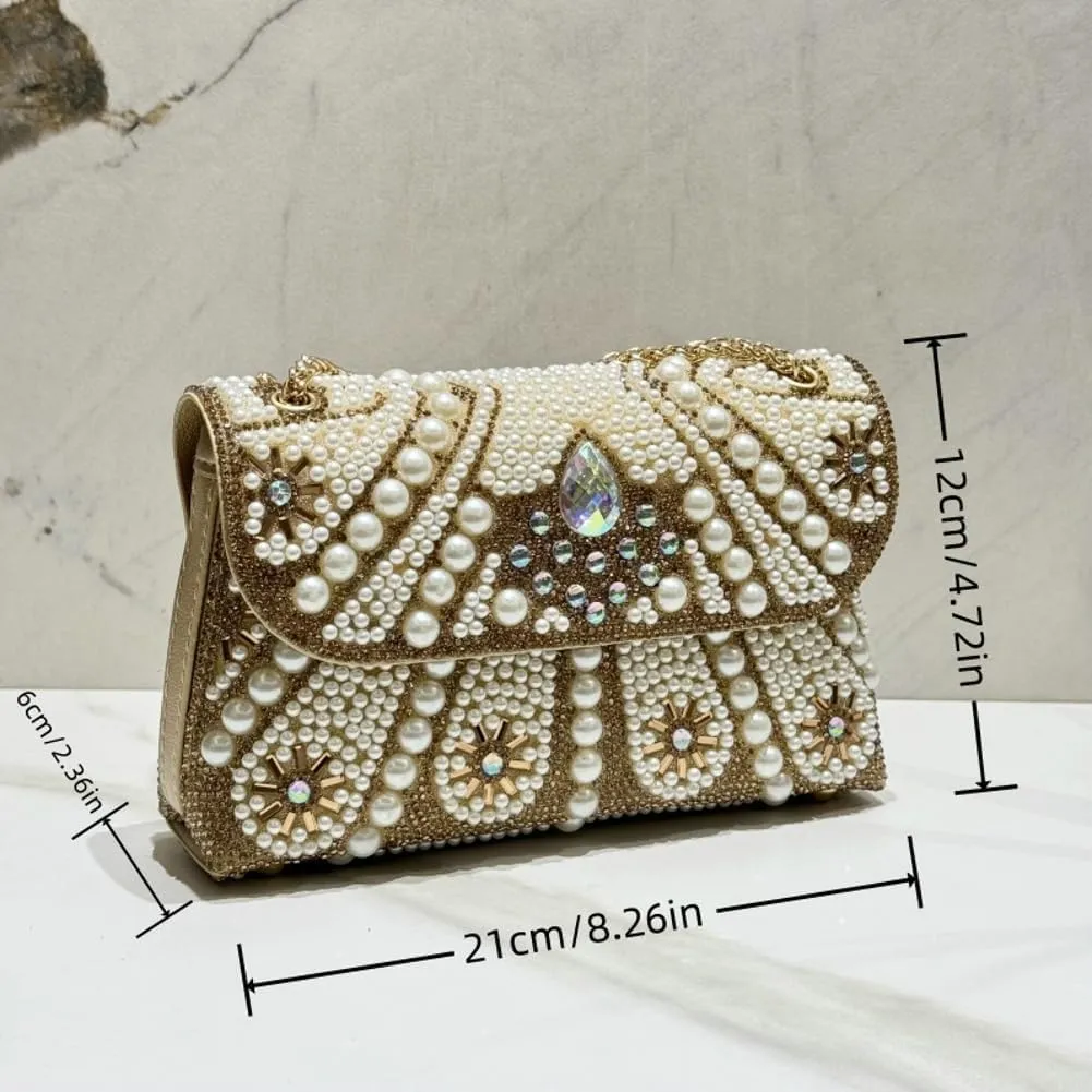 Pearl Clutch Bag Women 2025 Trendy Noble Crystal Rhinestone Purses Evening Bags Chain Handbags Wedding Party Prom