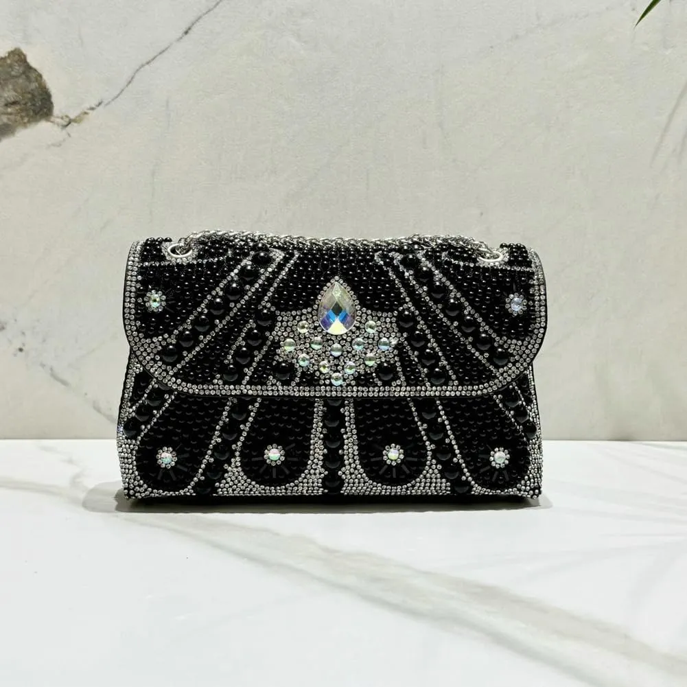 Pearl Clutch Bag Women 2025 Trendy Noble Crystal Rhinestone Purses Evening Bags Chain Handbags Wedding Party Prom