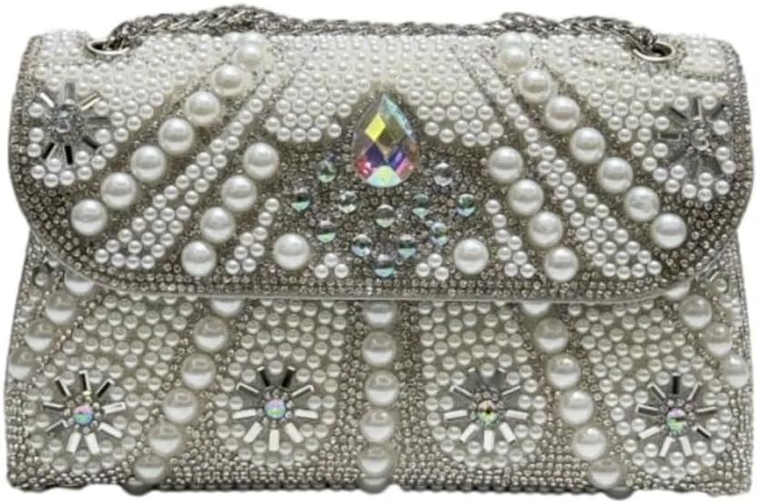 Pearl Clutch Bag Women 2025 Trendy Noble Crystal Rhinestone Purses Evening Bags Chain Handbags Wedding Party Prom