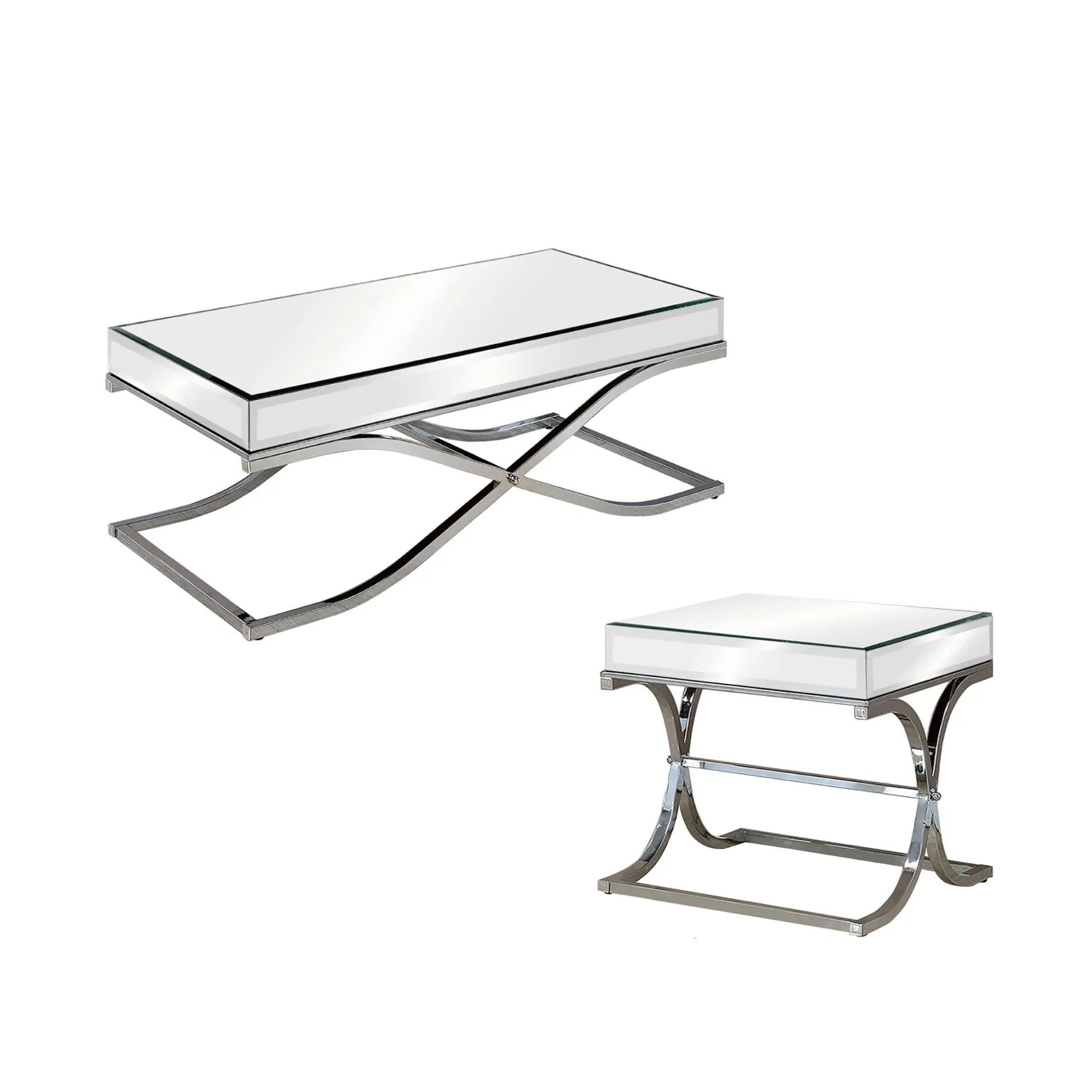 Pellias Glam Chrome and Mirrored 2-Piece Coffee Table Set