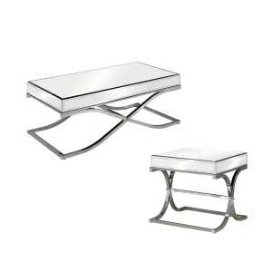 Pellias Glam Chrome and Mirrored 2-Piece Coffee Table Set