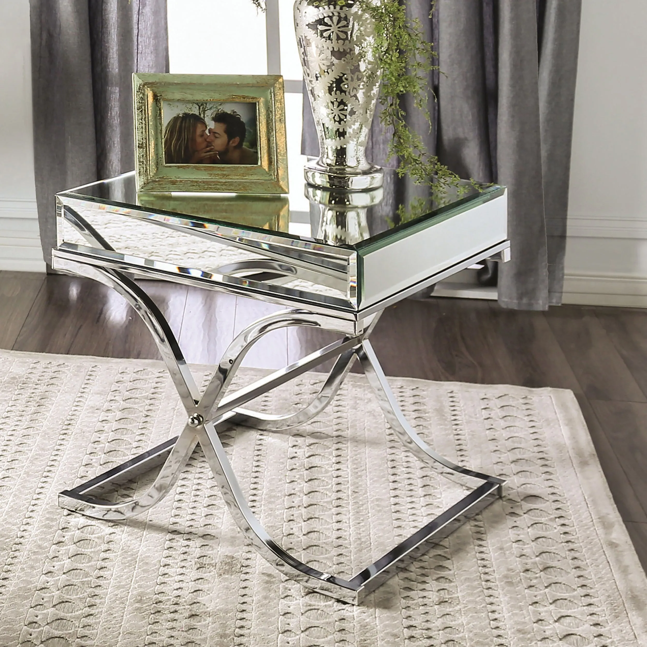 Pellias Glam Chrome and Mirrored 2-Piece Coffee Table Set