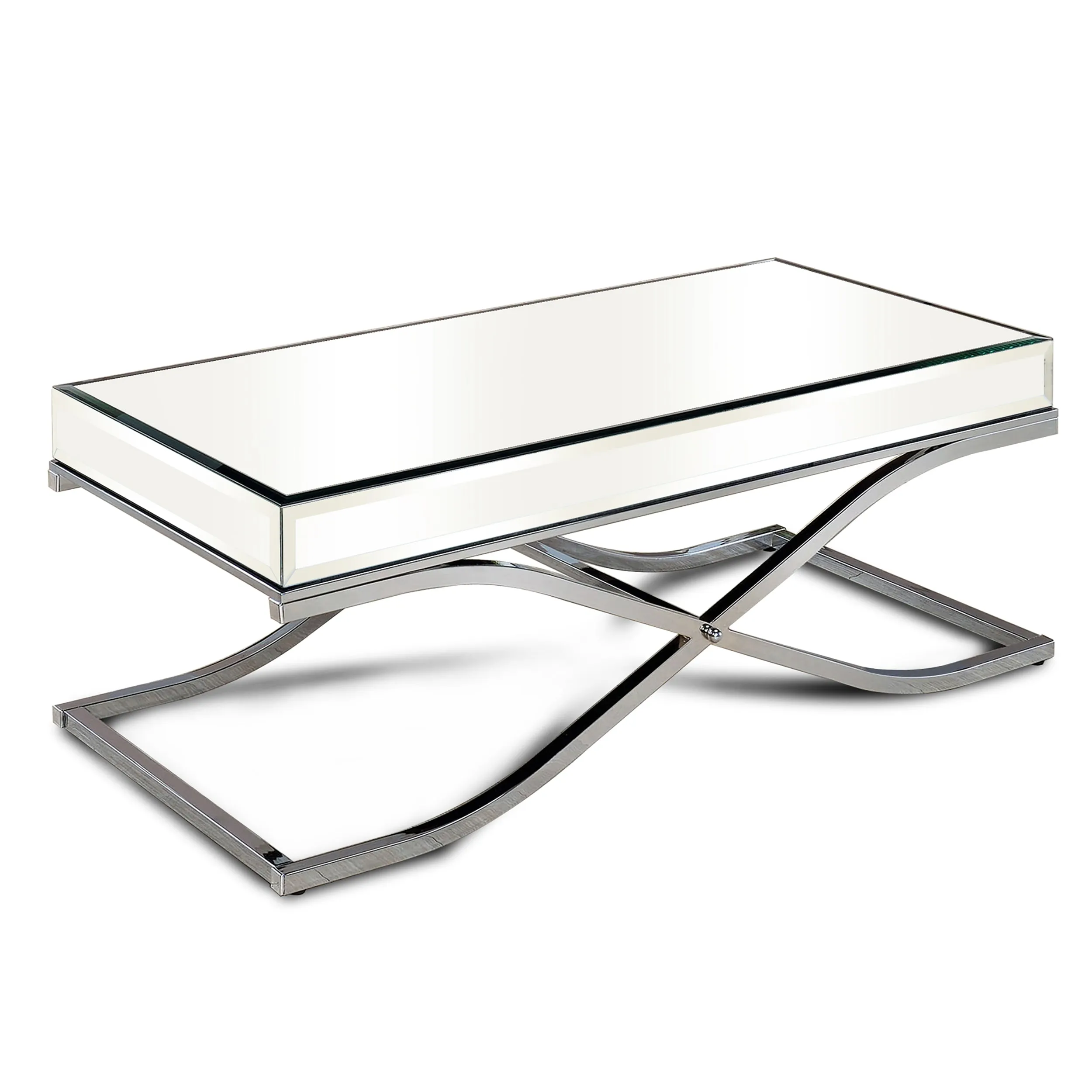 Pellias Glam Chrome and Mirrored 2-Piece Coffee Table Set