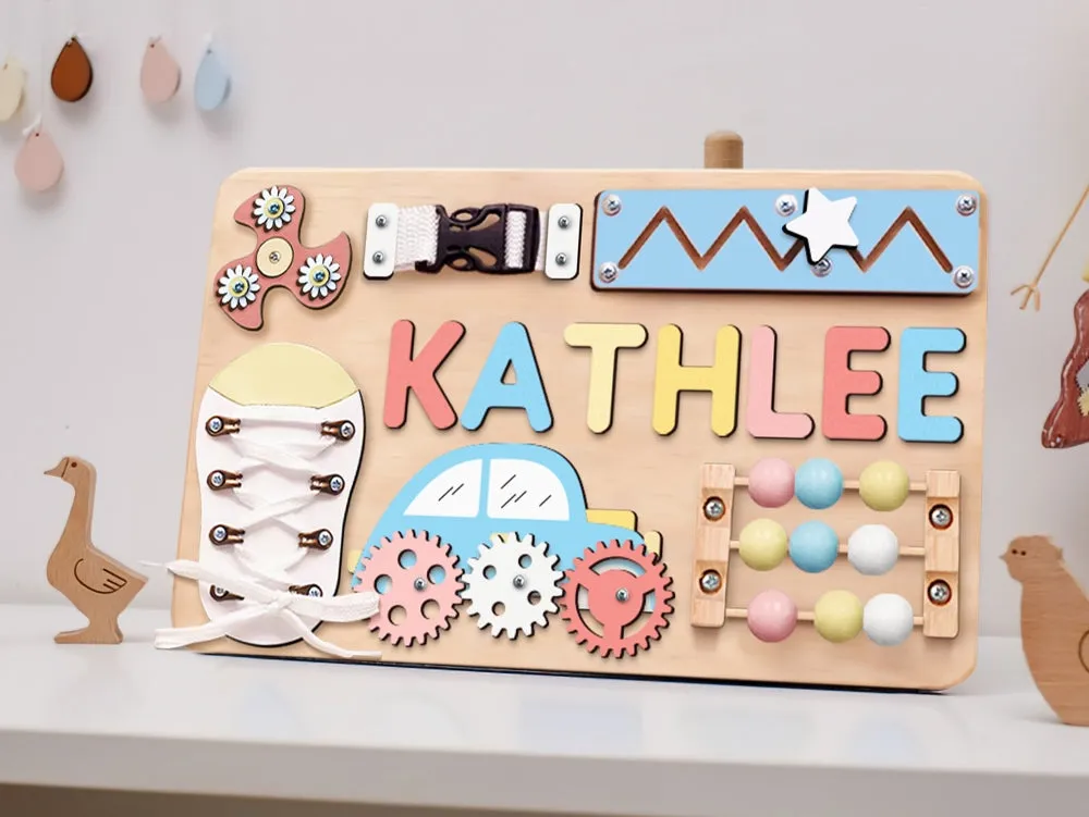 Personalized Busy Board - Wooden Montessori Toys | KindlyToys, BB29