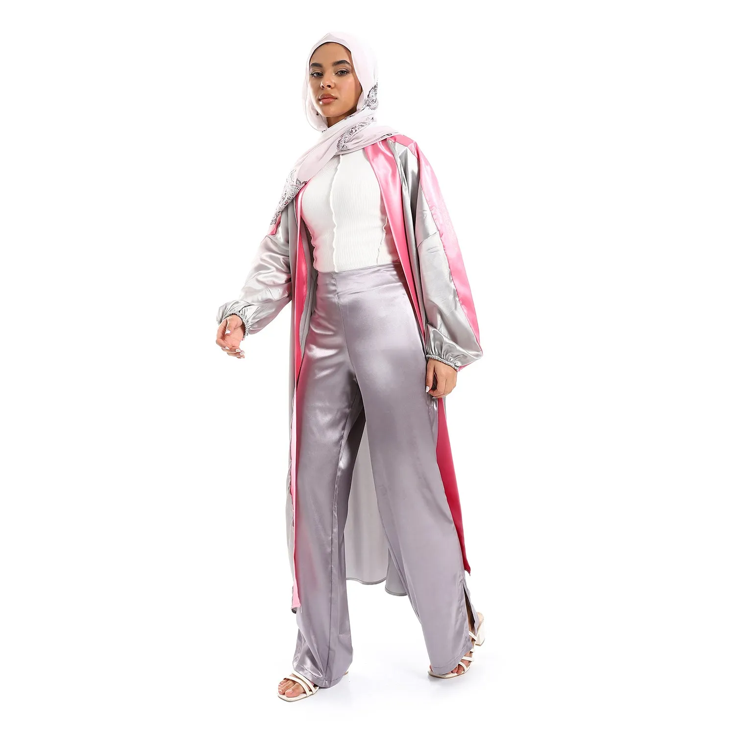 Plain Silver Statement Plain Women Silk Pants