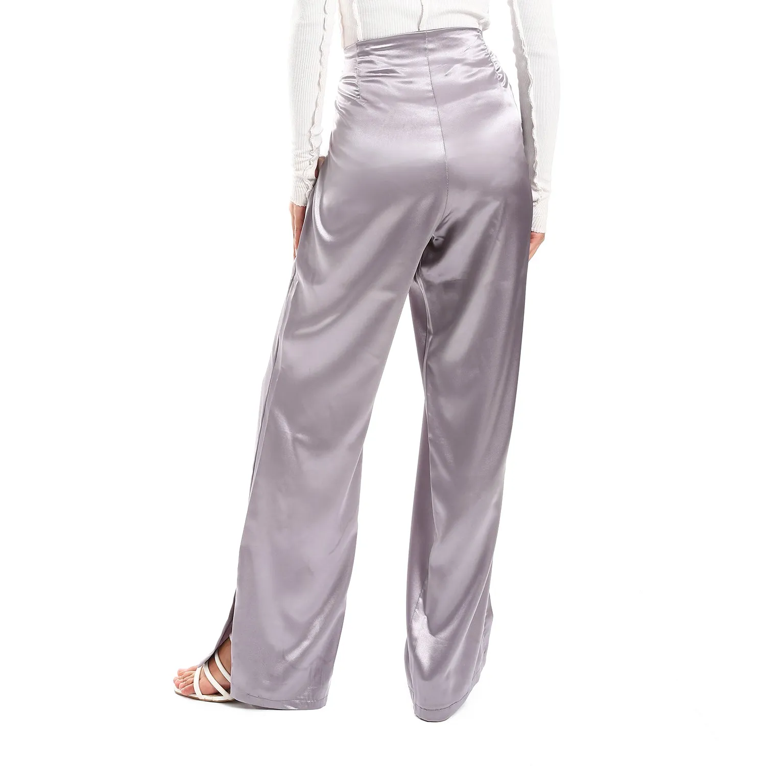 Plain Silver Statement Plain Women Silk Pants