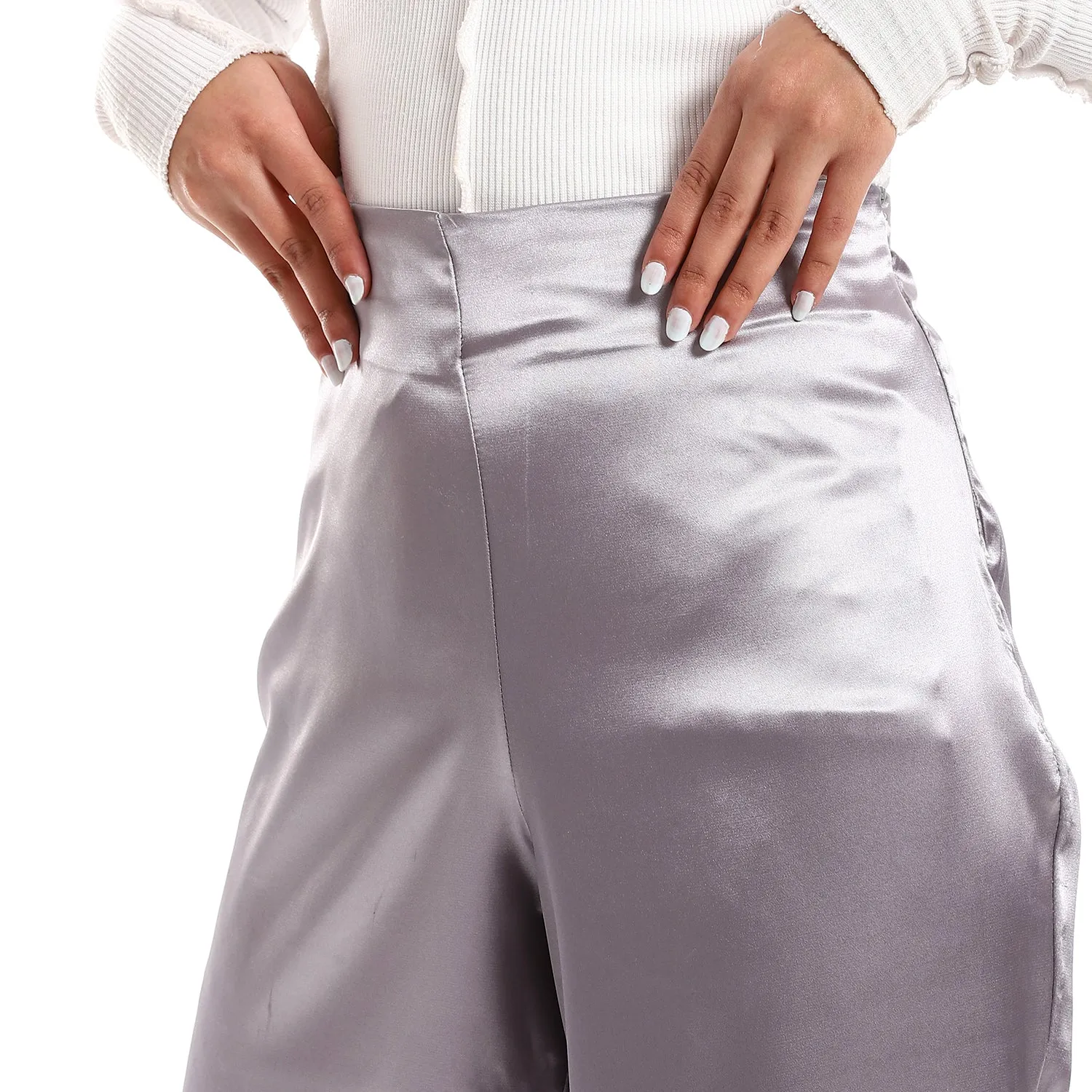 Plain Silver Statement Plain Women Silk Pants