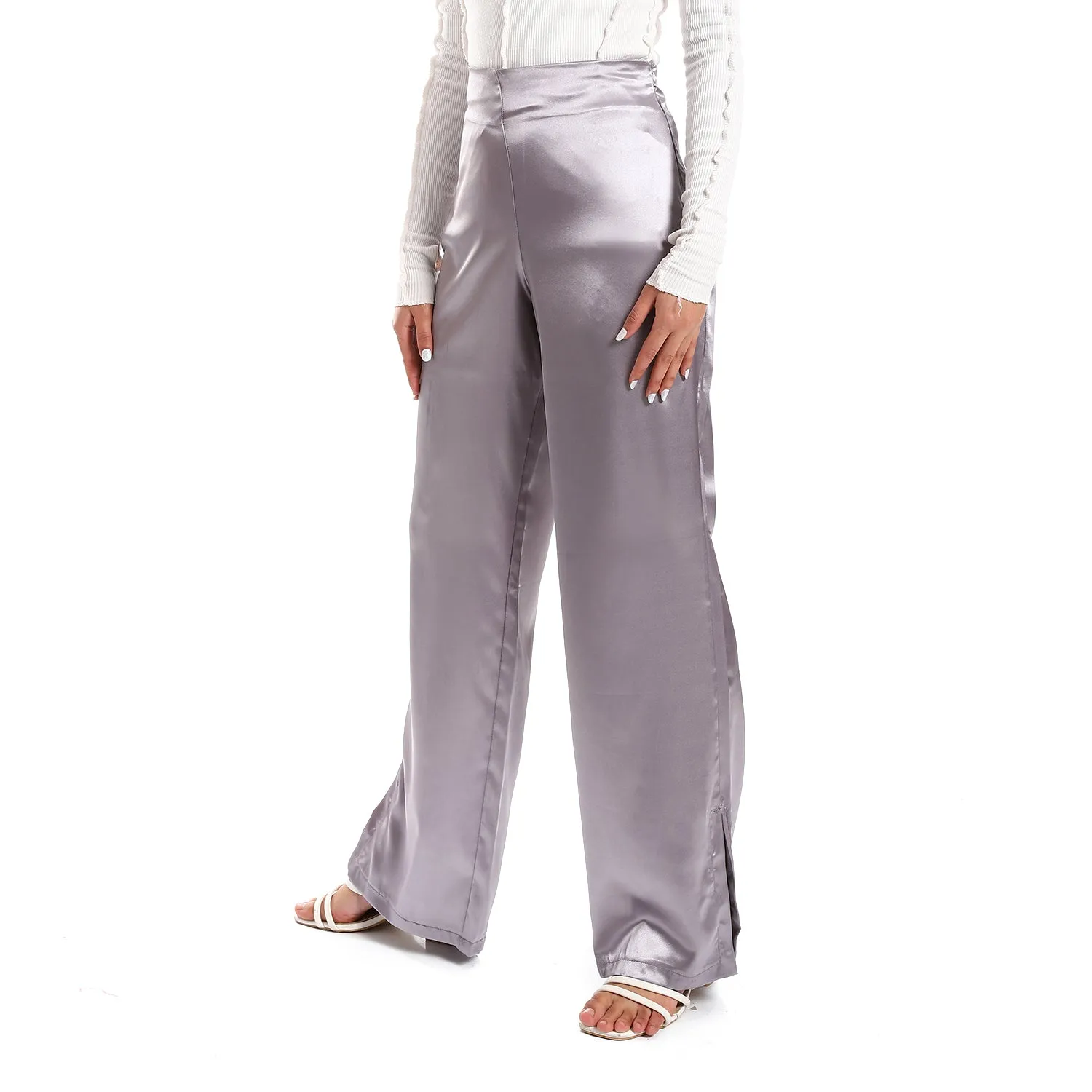 Plain Silver Statement Plain Women Silk Pants