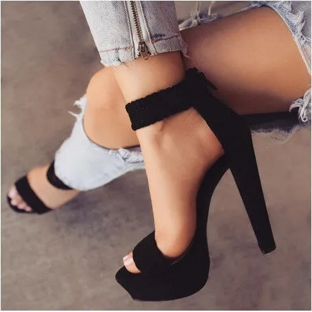 Platform Suede Peep Toe High Heel Sandals