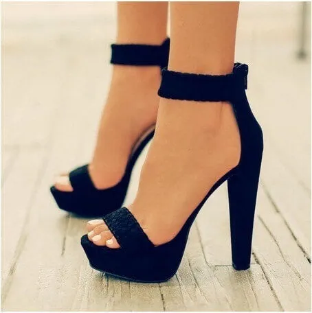 Platform Suede Peep Toe High Heel Sandals