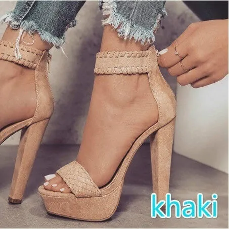 Platform Suede Peep Toe High Heel Sandals