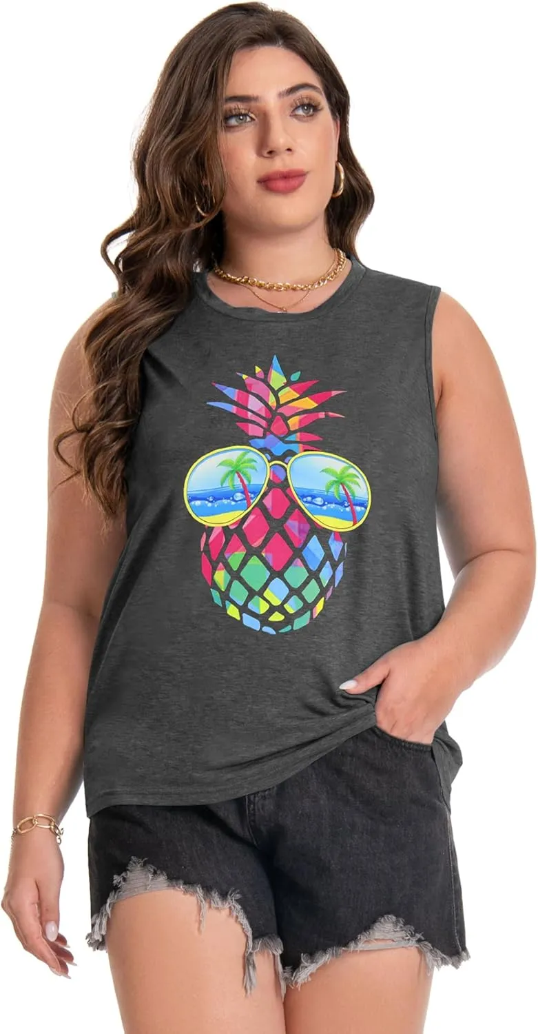 Plus Size Tops for Women Sleeveless Summer Tank Top Loose Fit Casual Tunics Shirts