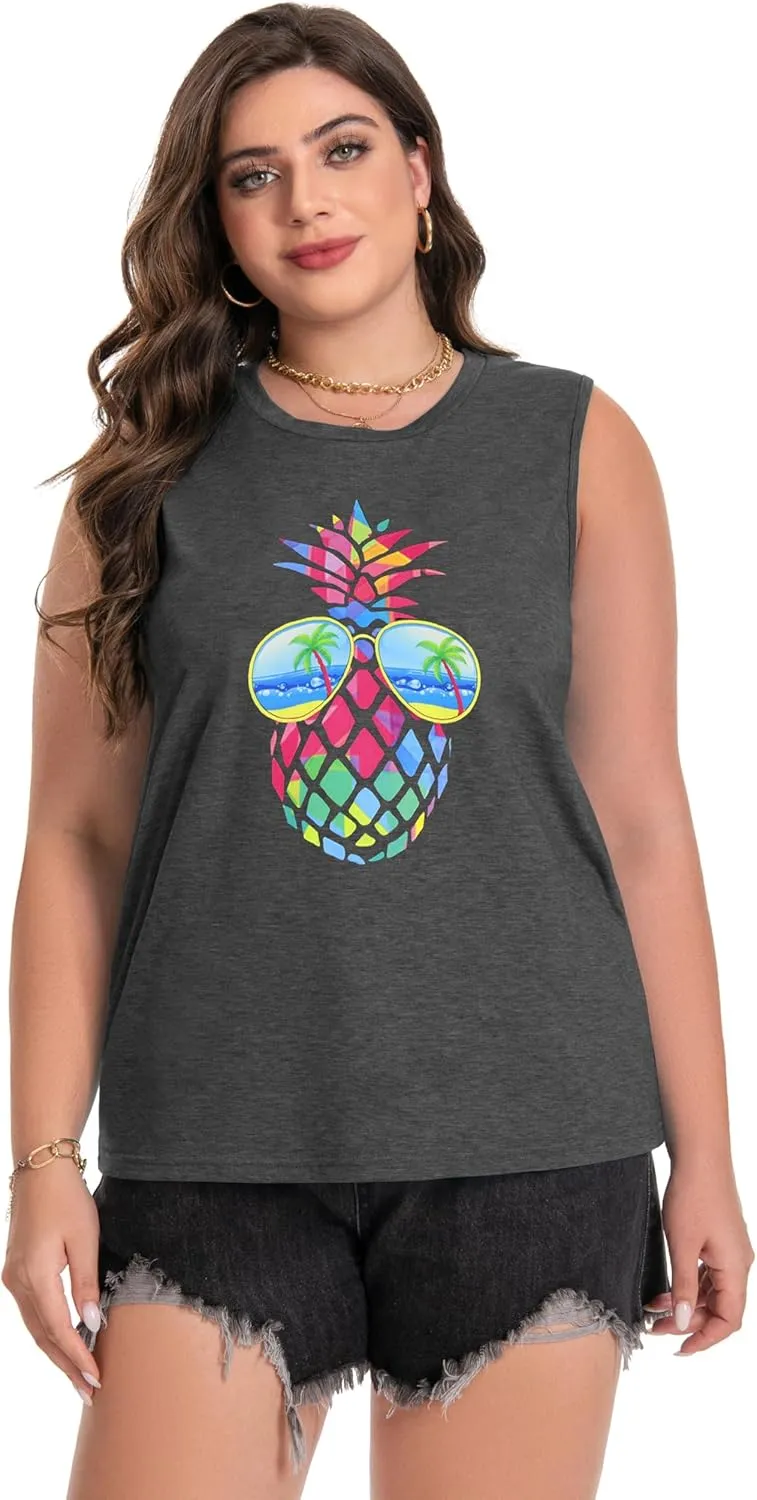 Plus Size Tops for Women Sleeveless Summer Tank Top Loose Fit Casual Tunics Shirts