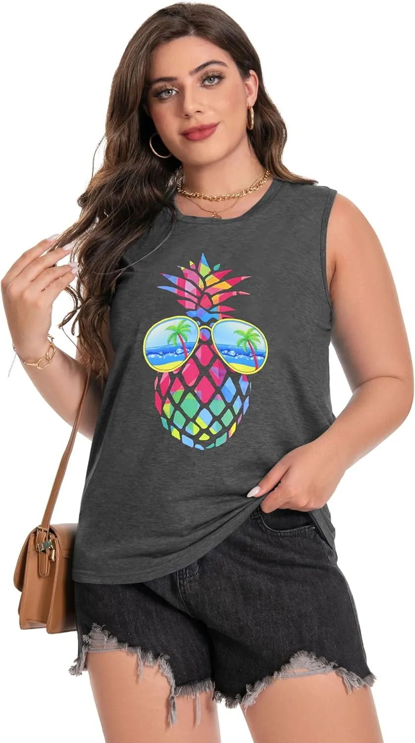 Plus Size Tops for Women Sleeveless Summer Tank Top Loose Fit Casual Tunics Shirts