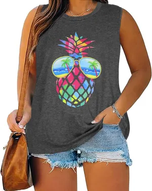 Plus Size Tops for Women Sleeveless Summer Tank Top Loose Fit Casual Tunics Shirts