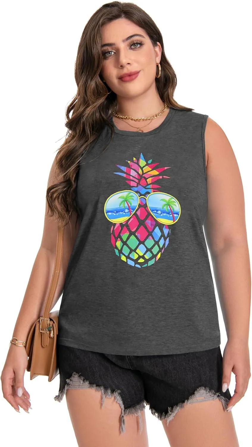 Plus Size Tops for Women Sleeveless Summer Tank Top Loose Fit Casual Tunics Shirts