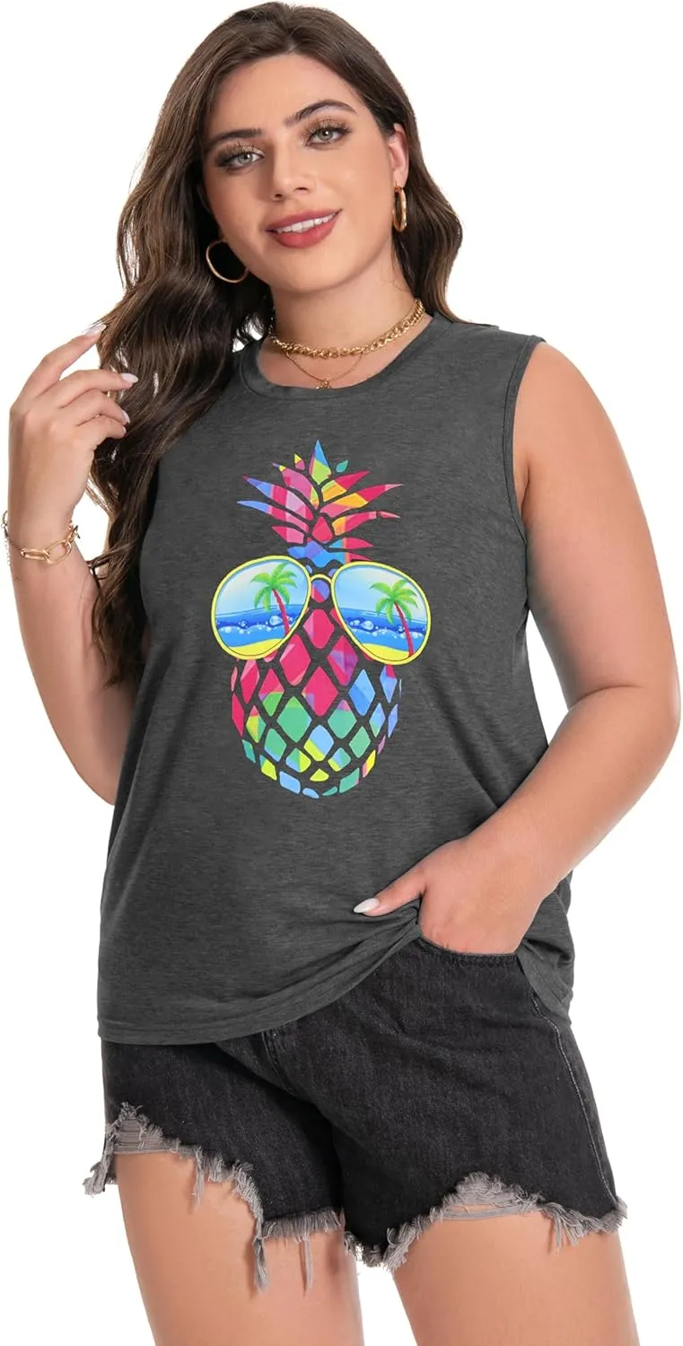 Plus Size Tops for Women Sleeveless Summer Tank Top Loose Fit Casual Tunics Shirts
