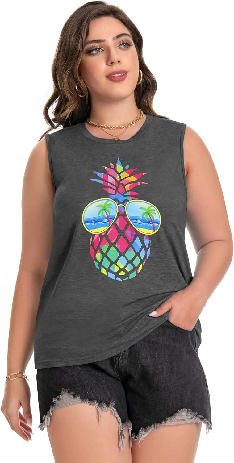 Plus Size Tops for Women Sleeveless Summer Tank Top Loose Fit Casual Tunics Shirts