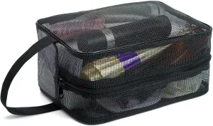 Portable Mesh Shower Caddy Bag, Shower Toiletry Organizer Tote Mesh Bag, Hanging Toiletry Bath Organizer for Gym Travel Camping College Dorm Room Bathroom, Black